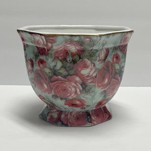 Baum Bros. Cachepot Planter, Formalities, Pink Rose Chintz, 7" diameter